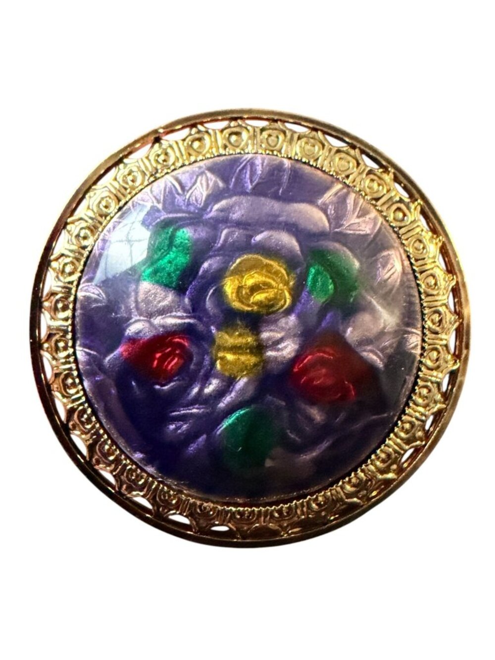 Vintage Reverse Carved Lucite Brooch Gold Tone Floral Pin 1950s New Old Stock